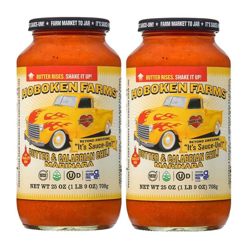 Hoboken Farms Butter & Calabrian Chili Marinara Sauce - No Sugar Added, Non-GMO, Preservative-Free, Low Carb, Keto and Seed Oil Free - Better For You Past Sauce! (25 Fl Oz, Pack of 2)