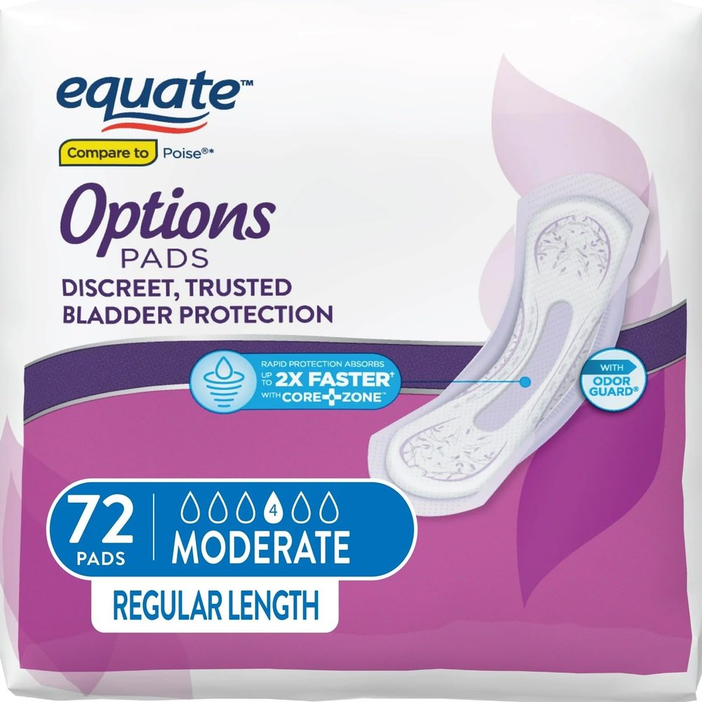 Equate Options Women's Moderate-Regular Incontinence Pads, 72 Count with Brend CO Gift