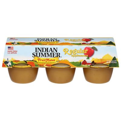 Indian Summer Single Serve Regular Apple Sauce, Individually Packed Applesauces, 6 Single Cups, 4 Ounces Each (Regular)