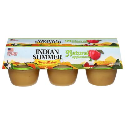 Indian Summer Single Serve Natural Apple Sauce, Individually Packed Applesauces, 6 Single Cups, 4 Ounces Each (Natural)