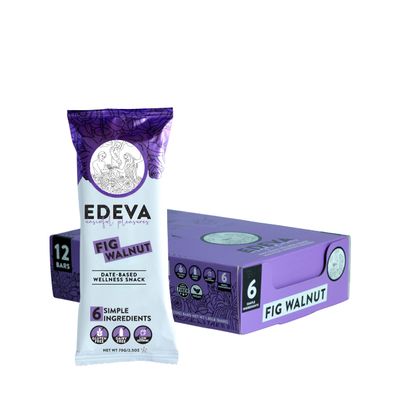 Edeva Date-Based Wellness Snack Bars, Fig Walnut Flavor 12 Count