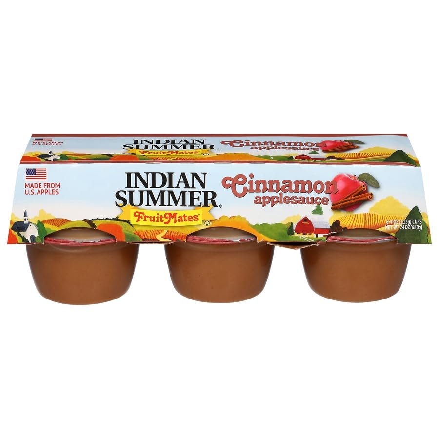 Indian Summer Single Serve Cinnamon Apple Sauce, Individually Packed Applesauces, 6 Single Cups, 4 Ounces Each (Cinnamon)