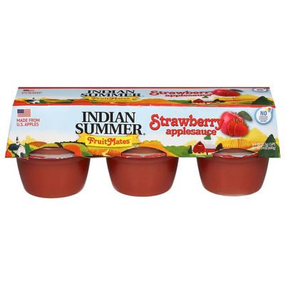 Indian Summer Single Serve Strawberry Apple Sauce, Individually Packed Applesauces, 6 Single Cups, 4 Ounces Each (Strawberry)