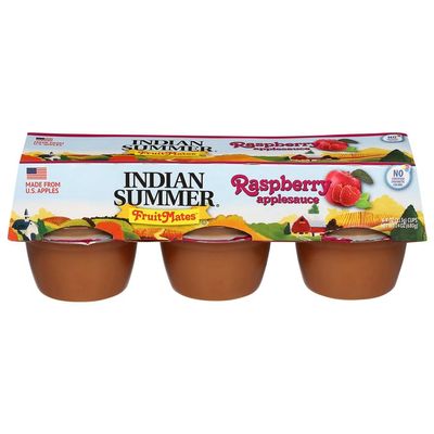 Indian Summer Single Serve Raspberry Apple Sauce, Individually Packed Applesauces, 6 Single Cups, 4 Ounces Each (Raspberry)