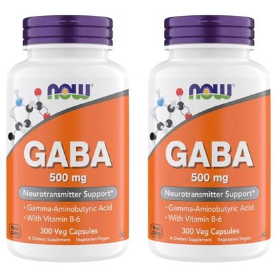Now Supplements GABA 500 mg Capsules, Premium GABA Supplement for Stress Relief, Vegetarian, Vegan, and Kosher Friendly, Ideal for Balanced Brain Function*, 300 Capsules (Pack of 2)