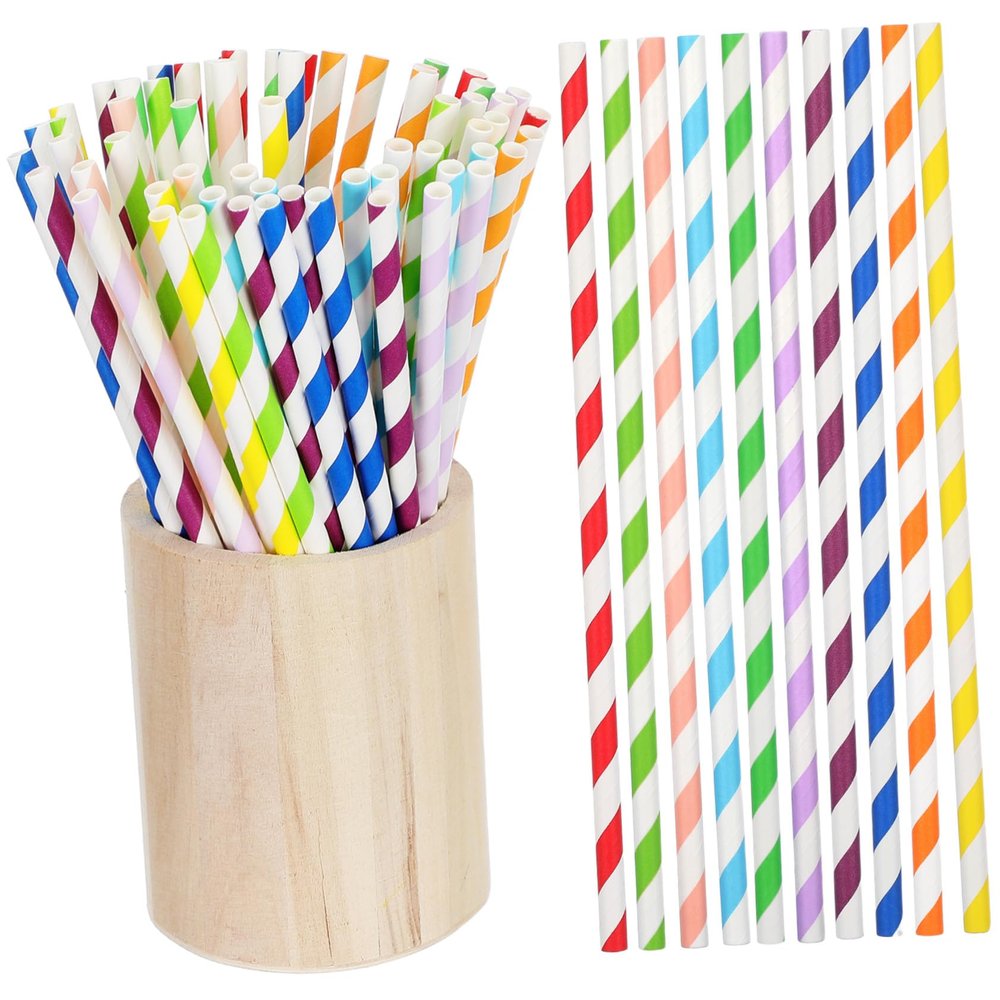 IWOWHERO 250pcs Stripe Paper Drinking Straws Disposable Straight Straws for Birthday Party Decoration Home Bar Smoothie Milkshake