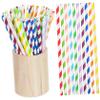 IWOWHERO 250pcs Stripe Paper Drinking Straws Disposable Straight Straws for Birthday Party Decoration Home Bar Smoothie Milkshake view 1