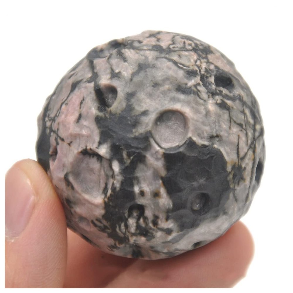 Natural Meditation Crystal 40mm Moon Crystals Ball, for Home Decoration Stone(Pink Black Rhodonite-1PCS)