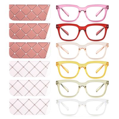 CHOFILORD 6 Pack Fashion Reading Glasses for Women Men Blue Light Blocking Oversized Square Readers with Spring Hinge (Mixed A1, 2.75, x)