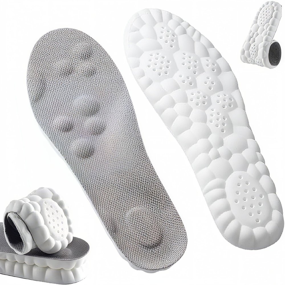 Steppers Insoles for Men Women, 4D Cloud Insoles, Comfortable Breathable Cushioning Boot Shoe Inserts with Arch Support, Foot Pain & Fatigue Relief (1Pair-Grey, Men 6-7/Women 7.5-8.5)