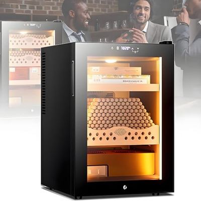 50L Electric Cigar Humidor Cabinet for 300 Counts, Temperature & Humidity Control, Cooling & Heating, with Spanish Cedar Wood Shelves & Drawer, Gift for Cigar Aficionados Cigarcabinet