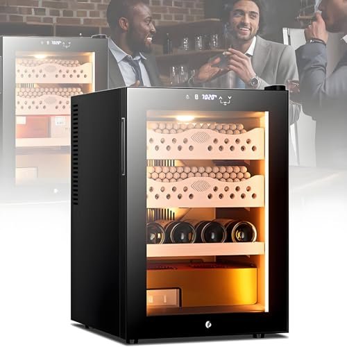 50L Electric Cigar Humidor Cabinet for 300 Counts, Temperature & Humidity Control, Cooling & Heating, with Spanish Cedar Wood Shelves & Drawer, Gift for Cigar Aficionados Cigarcabinet