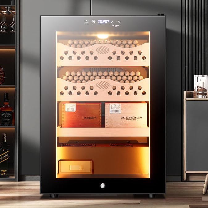 50L Electric Cigar Humidor, 300 Count Cigar Humidor Cabinet with Cooling, Heating & Humidity Control, 4 Layer Drawers, for Men Father Husband,Winecabinet