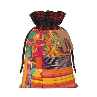 ZHYGZWWG African National Patterns Christmas Gift Bags, Drawstring Gift Bags, With Gift Labels
