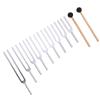 Matybobe Aluminum Alloy Sensory Tuning Fork Set for Healing 9 Pcs 174HZ 285 396 417 528 639 741 852 963HZ Frequencies Meditation Massage Silver Wood view 2