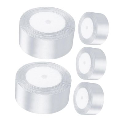 IWOWHERO 5 Rolls White Satin Ribbon for Wrapping and DIY Crafts Polyester Present Ribbon for Wedding Christmas Party Decorations Easy to Cut and Curl for Hair Bows and Balloon Ties