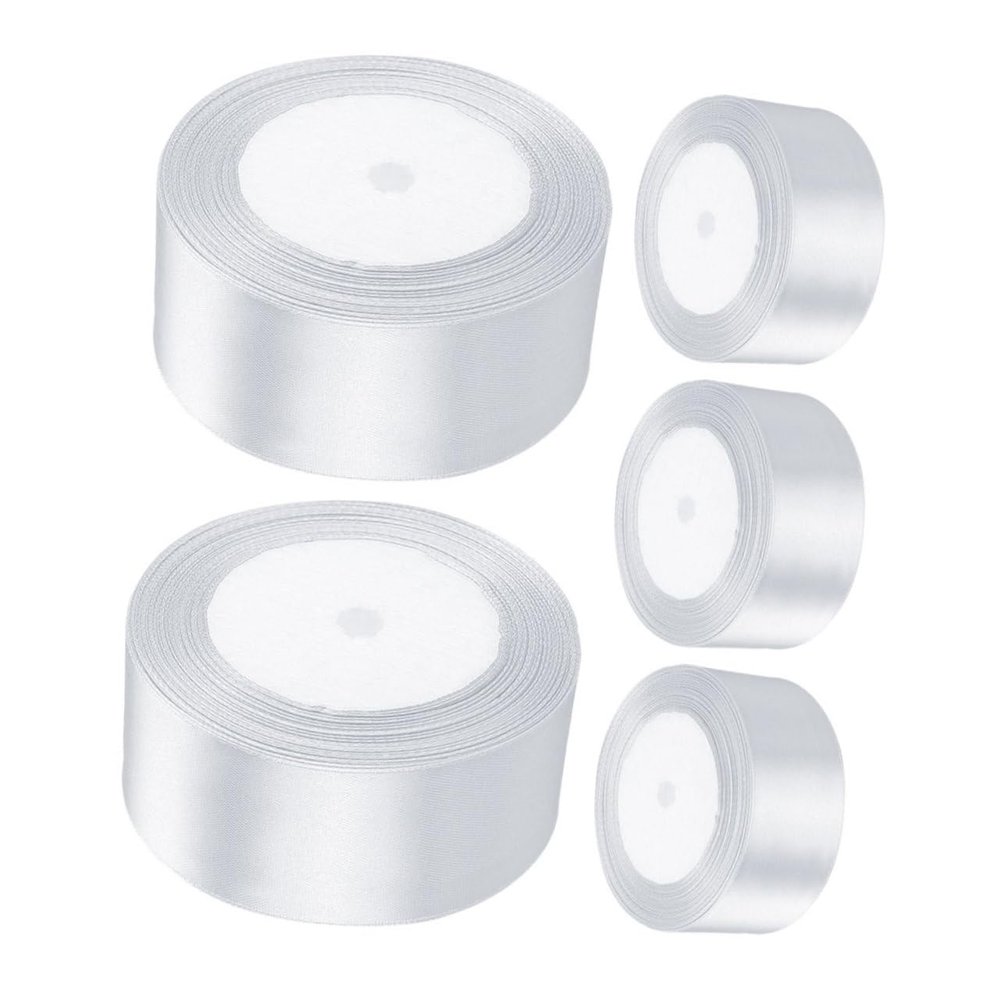 IWOWHERO 5 Rolls White Satin Ribbon for Wrapping and DIY Crafts Polyester Present Ribbon for Wedding Christmas Party Decorations Easy to Cut and Curl for Hair Bows and Balloon Ties