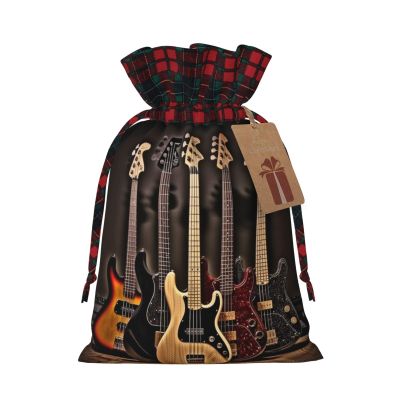 ZHYGZWWG Guitar Bass Music Musical Instruments Christmas Gift Bags, Drawstring Gift Bags, With Gift Labels