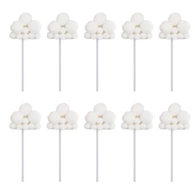 10pcs Fluffy Cloud Cupcake Toppers - Plush Yarn Ball Cake Decorations for Baby Shower, Birthday, Wedding Party Supplies (White)