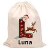 JugJug Personalized Christmas Gift Bag with Custom Name, Santa & Reindeer Flight Initial Design, Festive Canvas Sack for Kids, Reusable Holiday Gift Wrap (D26) view 1