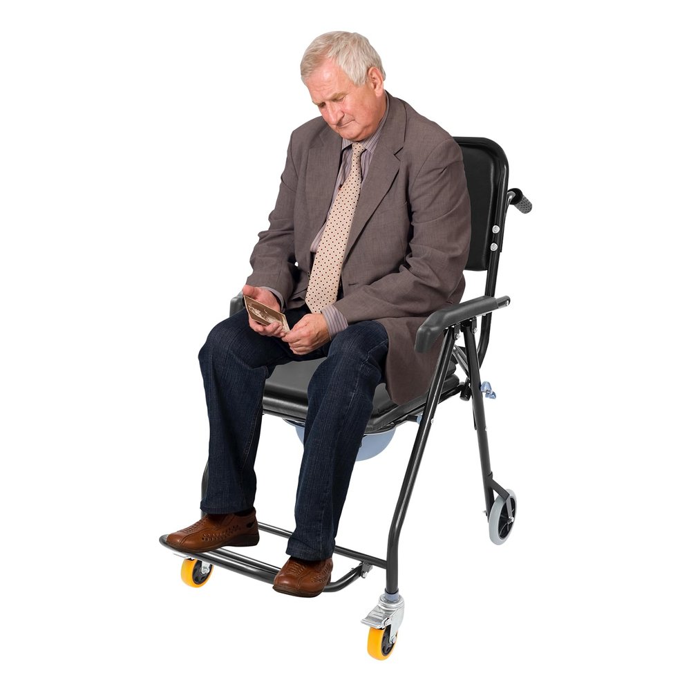 Folding Shower Commode Chair with Wheels - 330LBS Capacity, Detachable & Portable Bedside Rolling Shower Wheelchair for Elderly,Handicapped and Disabled (Black)