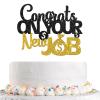 Congrats on Your New Job Cake Topper, Gold Black Glitter, New Job Who Dis Cake Decorations, Congratulations New Job Going Away Party Decoration Supplies view 1