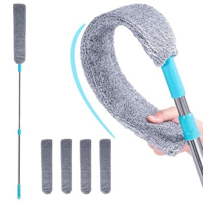 Retractable Gap Dust Cleaning Artifact, Flat Duster, with 2 Microfiber Dusting Cloths Long Handle (4 Replace Cloth)