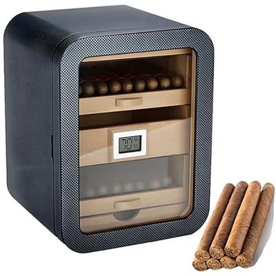 110 Count Cigar Humidor Cabinet with Glass Top, Humidifier & Digital Hygrometer, Layered Drawer Design for Men, Fathers & Husbands