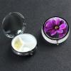 Purple Flower Pill Case 3 Compartments, Metal Round Portable Pill Box with Mirror, Waterproof Travel Pill Organizer for Purse & Pocket, Small Medicine Vitamin Holder Unique Gift view 1