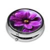 Purple Flower Pill Case 3 Compartments, Metal Round Portable Pill Box with Mirror, Waterproof Travel Pill Organizer for Purse & Pocket, Small Medicine Vitamin Holder Unique Gift view 3