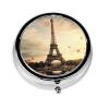 Eiffel Tower Pill Box 3 Compartment Round Metal Pill Case for Purse & Pocket, Portable Medicine Organizer Travel Pillbox Daily Pill Container Holder to Hold Vitamins, Fish Oil view 2