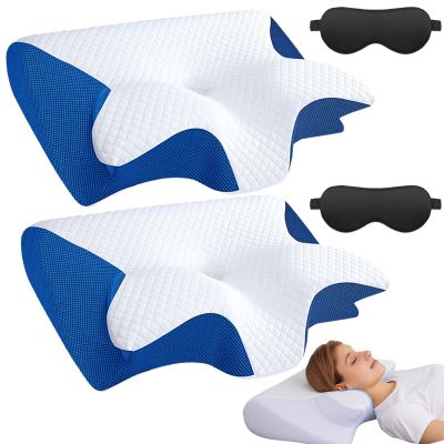 Beoglov Pillow for Sleep Apnea, Cervical Neck Traction Pillow, 2-in-1 Orthopedic Memory Foam Pillows for Neck Pain Relief, for All Sleeping Positions, Breathable and Not Stuffy (2Pc * Blue)