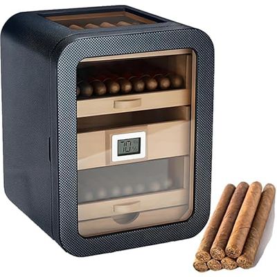 110 Count Cigar Humidor Cabinet with Glass Top, Humidifier & Digital Hygrometer, Layered Drawer Storage for Men, for Fathers & Husbands