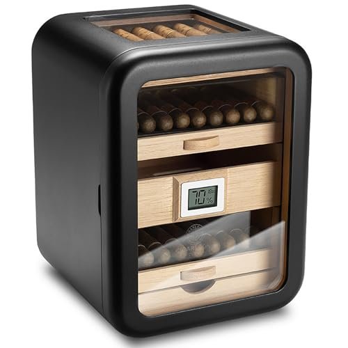 Aromatic Spanish Cedar Cigar Humidor Box - 110 Capacity, Built-in Electronic Hygrometer, Compact 9.8"x9.4"x12.8" for Small Spaces & Personal Use with Skylight