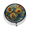 Sunflowers Pill Box 3 Compartment Round Metal Pill Case for Purse & Pocket, Portable Medicine Organizer Travel Pillbox Daily Pill Container Holder to Hold Vitamins, Fish Oil view 2