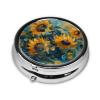 Sunflowers Pill Box 3 Compartment Round Metal Pill Case for Purse & Pocket, Portable Medicine Organizer Travel Pillbox Daily Pill Container Holder to Hold Vitamins, Fish Oil view 3