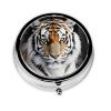 Tiger Pill Box 3 Compartment Round Metal Pill Case for Purse & Pocket, Portable Medicine Organizer Travel Pillbox Daily Pill Container Holder to Hold Vitamins, Fish Oil view 2