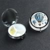 Blue Hot Air Balloon Pill Case 3 Compartments, Metal Round Portable Pill Box with Mirror, Waterproof Travel Pill Organizer for Purse & Pocket, Small Medicine Vitamin Holder Unique Gift view 1
