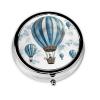 Blue Hot Air Balloon Pill Case 3 Compartments, Metal Round Portable Pill Box with Mirror, Waterproof Travel Pill Organizer for Purse & Pocket, Small Medicine Vitamin Holder Unique Gift view 2