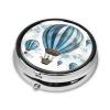 Blue Hot Air Balloon Pill Case 3 Compartments, Metal Round Portable Pill Box with Mirror, Waterproof Travel Pill Organizer for Purse & Pocket, Small Medicine Vitamin Holder Unique Gift view 3