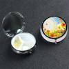 Sun Butterflies Flowers Pill Box 3 Compartment Round Metal Pill Case for Purse & Pocket, Portable Medicine Organizer Travel Pillbox Daily Pill Container Holder to Hold Vitamins, Fish Oil view 1
