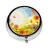 Sun Butterflies Flowers Pill Box 3 Compartment Round Metal Pill Case for Purse & Pocket, Portable Medicine Organizer Travel Pillbox Daily Pill Container Holder to Hold Vitamins, Fish Oil view 2