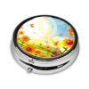 Sun Butterflies Flowers Pill Box 3 Compartment Round Metal Pill Case for Purse & Pocket, Portable Medicine Organizer Travel Pillbox Daily Pill Container Holder to Hold Vitamins, Fish Oil view 3