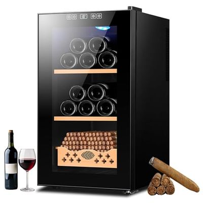 35L Electric Cigar Humidor - Holds 250 Cigars, Intelligent Cooling with Spanish Cedar Drawer & Shelf, Adjustable Temp, Built-in LED Light, Perfect for Cigar Aficionados.