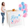 28 Inches Extra Large Gender Reveal Gift Box Kit with Oversized One Sided Printing Box Giant Pull Bows Balloon Ribbon for Gender Reveal Baby Shower Birthday Party Decor Supplies Not for Heavy-Duty view 1