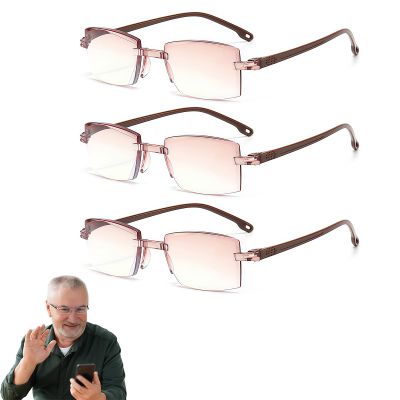 Vision Glasses Anti-Blue Light Presbyopia Glasses Intelligent Zoom Automatic Reading for Seniors Men Women (3pcs,Brown,1)