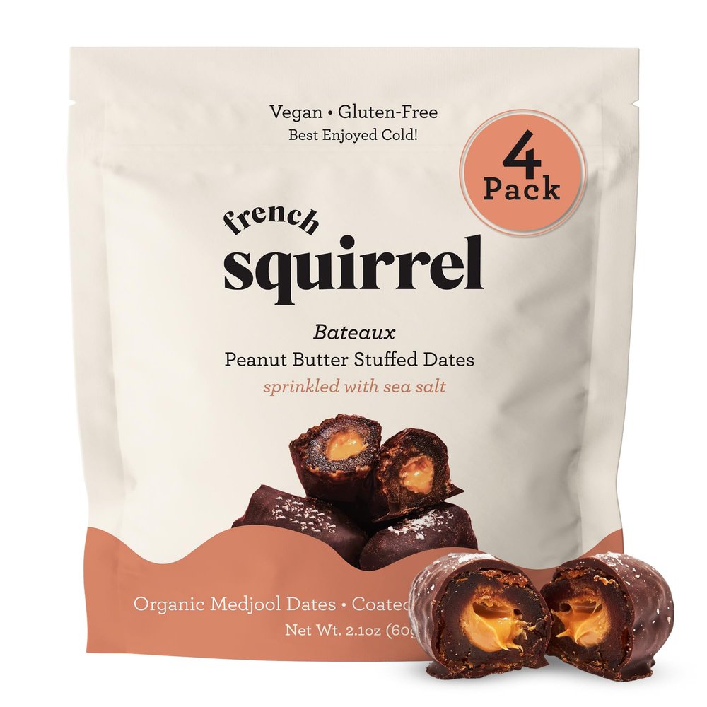Dark Chocolate Coated Peanut Butter Stuffed Medjool Dates Gluten-Free, Vegan, Kosher Snack with Sea Salt & Organic Pitted Medjool Dates - Plant-Based Energy Bite - Sweet & Salty Dark Chocolate Covered Fruit