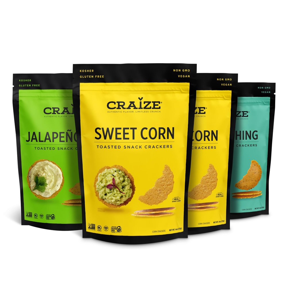 Craize Savory Mix | Sweet Corn x2, Everything, Jalepeno Lime | Gluten Free, Vegan, Kosher, Toasted Corn Crackers | 4 pack, 4 oz each
