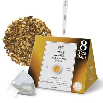 ALTDIF Apple Ginger Body and Soul Herbal Tea Bag Set Caffeine-Free Organic Tea Box for Relaxation, Soothing Herbal Tea Set, Fancy Tea Bags for Women, Luxury Tea Collection - 8 Pyramid Teabags