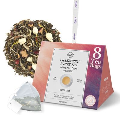ALTDIF Cranberry White Tea Mood for Love Tea Bag Set Sweet & Fragrant White Tea with Juicy Peaches and Jasmine Flowers Luxury Herbal Tea Set for Relaxation & Romantic Moments - 8 Pyramid Teabags